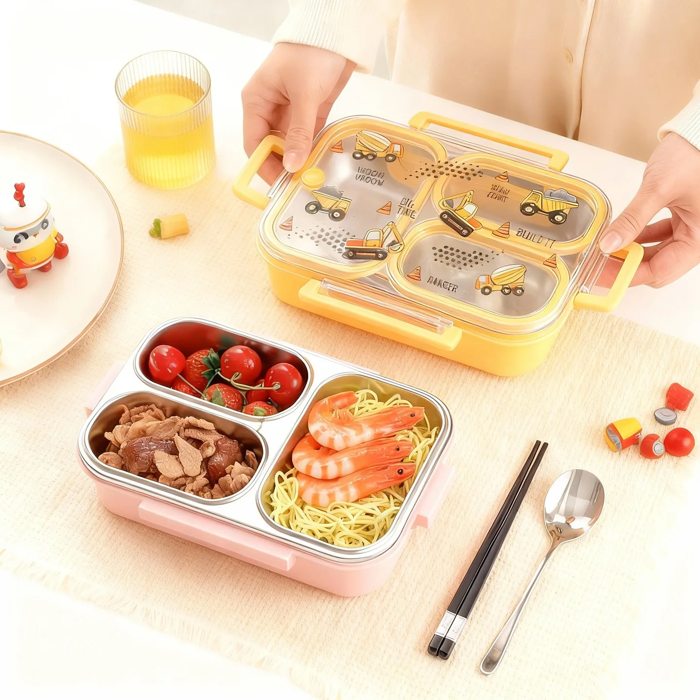Large Capacity Cartoon Children Lunch Box With Handle Portable Leak Proof 304 Stainless Steel Divided Food Container Heatable view 2