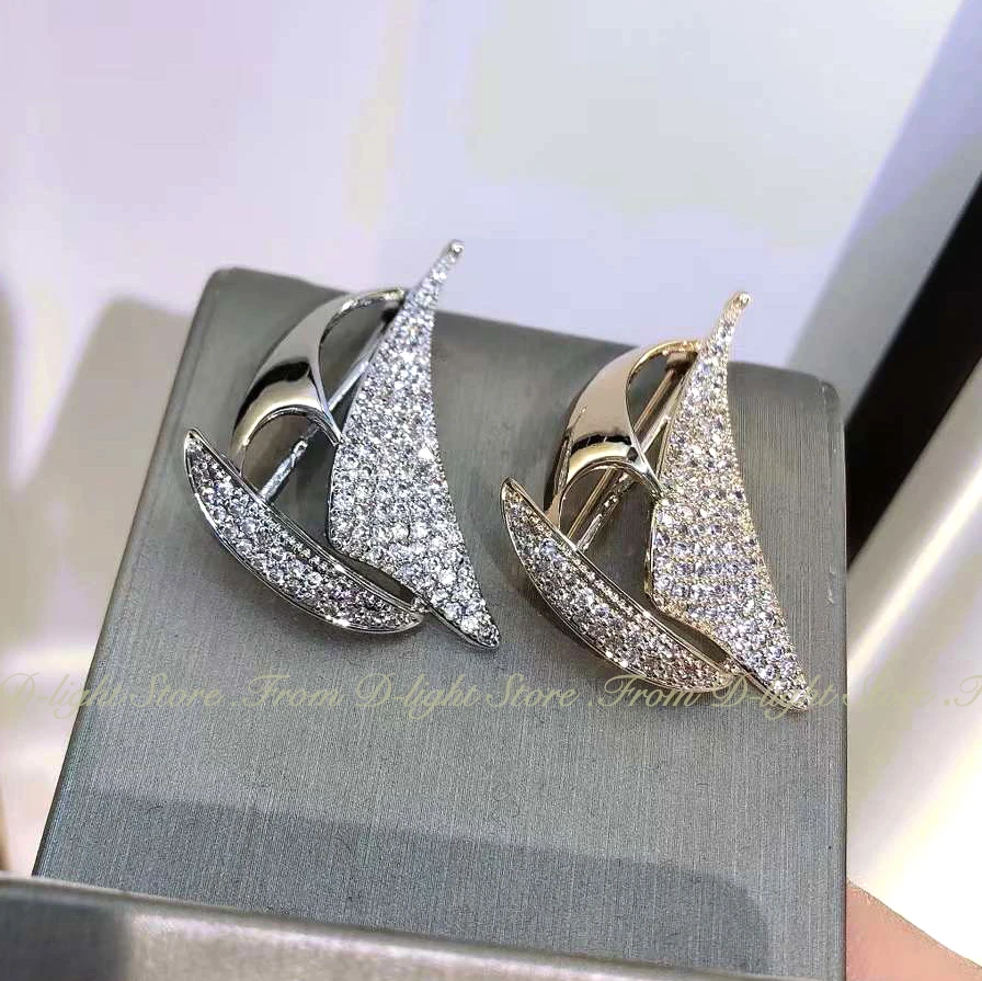 Luxury Captain Sailing Boat Brooches Copper Cubic Zircon Men Women Lapel Collar Sweater Jewelry Pin Gift Accessory Top Quality