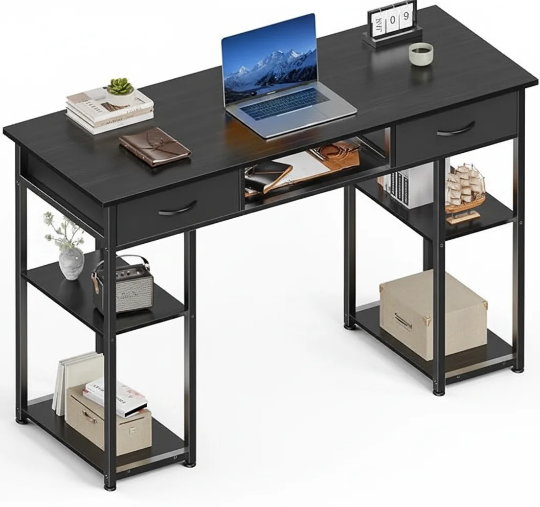 32 Inch Computer Desk with Fabric Drawers, Compact Dorm Study Table for Home Office or Bedroom, Modern Space-Saving Design