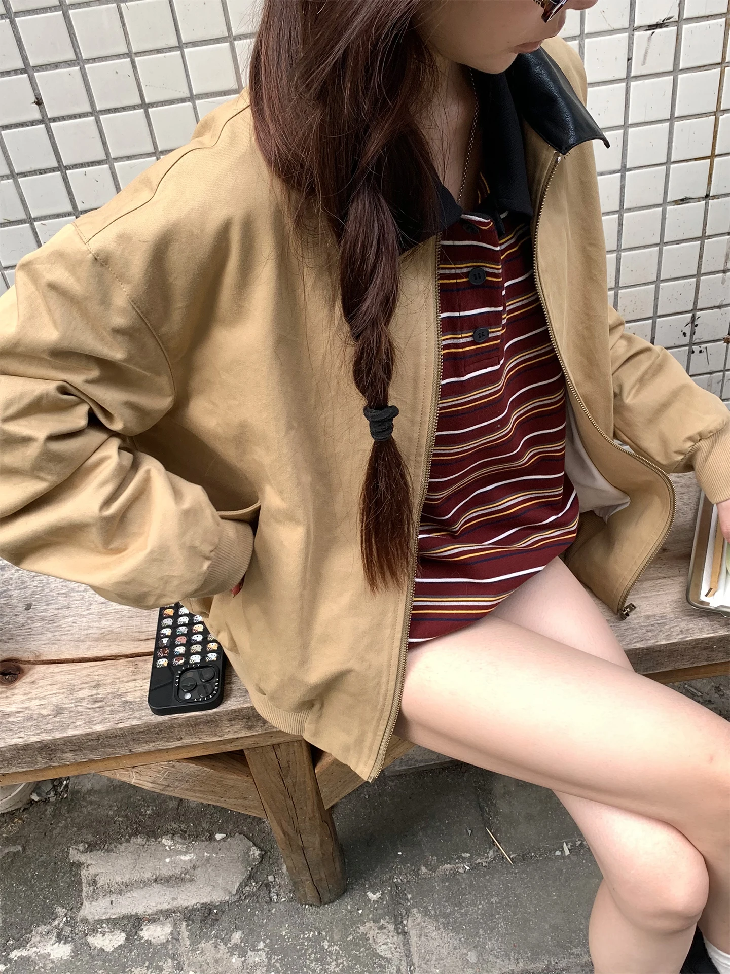 

Женская свободная повседневная куртка Fheer ey Champs Elysees Color Blo Collar из хлопка с воротником-стойкой и застежкой-молнией