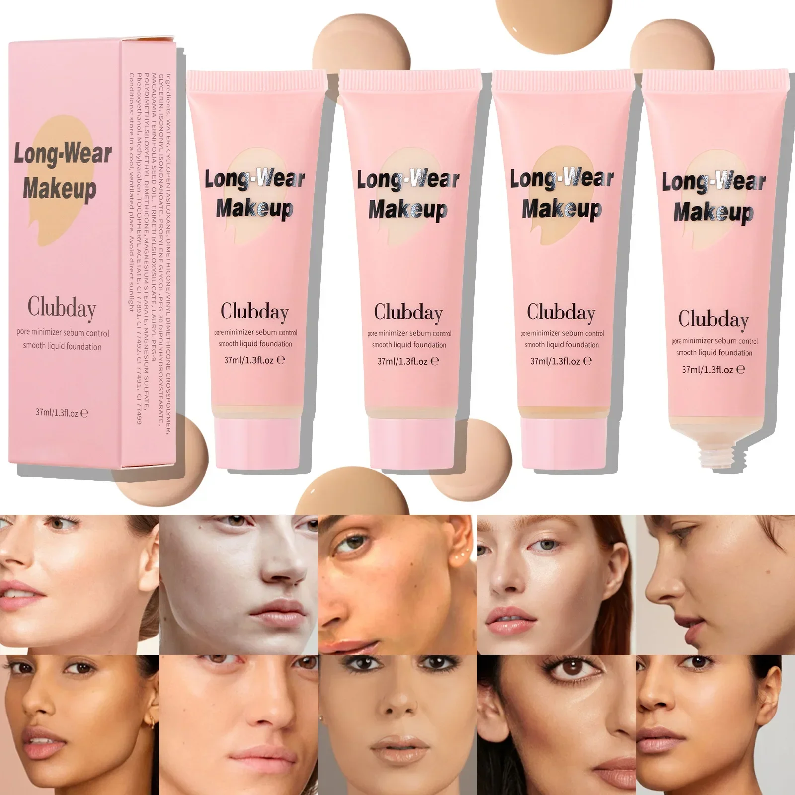 Long-Wear Concealer Liquid Foundation Pore Minimizer Waterproof Face Base Makeup Foundation Natural Matte Professional Cosmetics