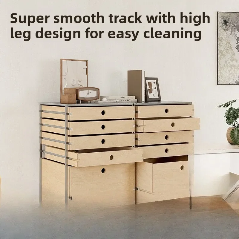White medieval stainless steel chest cabinet multi-functional dining side cabinet solid wood coffee cabinet