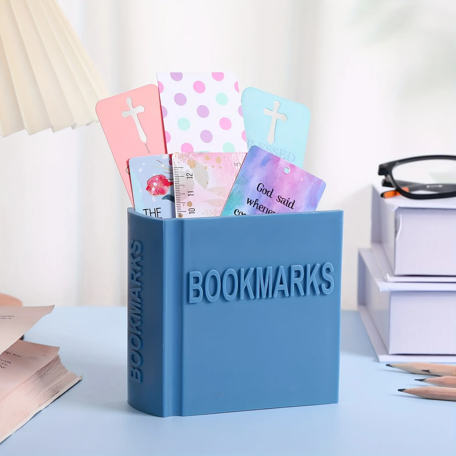 

Book Shaped Bookmark Storage Box - Portable,Lightweight, Multi-color Storage Box,Durable Desktop Organizer,Student Learning Tool