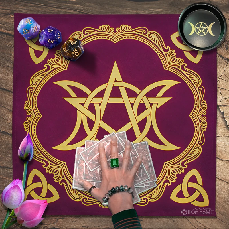 Triple Moon Tarot Tablecloth Celtic Knot Pentagram Altar Cloth Board Game Divination Witchcraft Astrology Oracle Card Pad Velvet