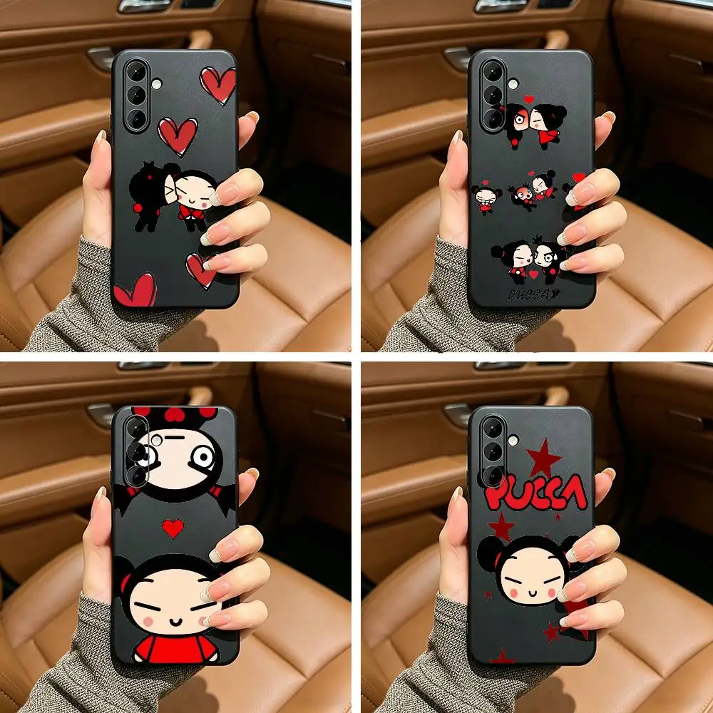 Cute cartoon P-Pucca And G-Garu-PG Soft Silicone phone Case for Samsung Galaxy A73/A71/A72/A70/A53/A52/A51 - Black
