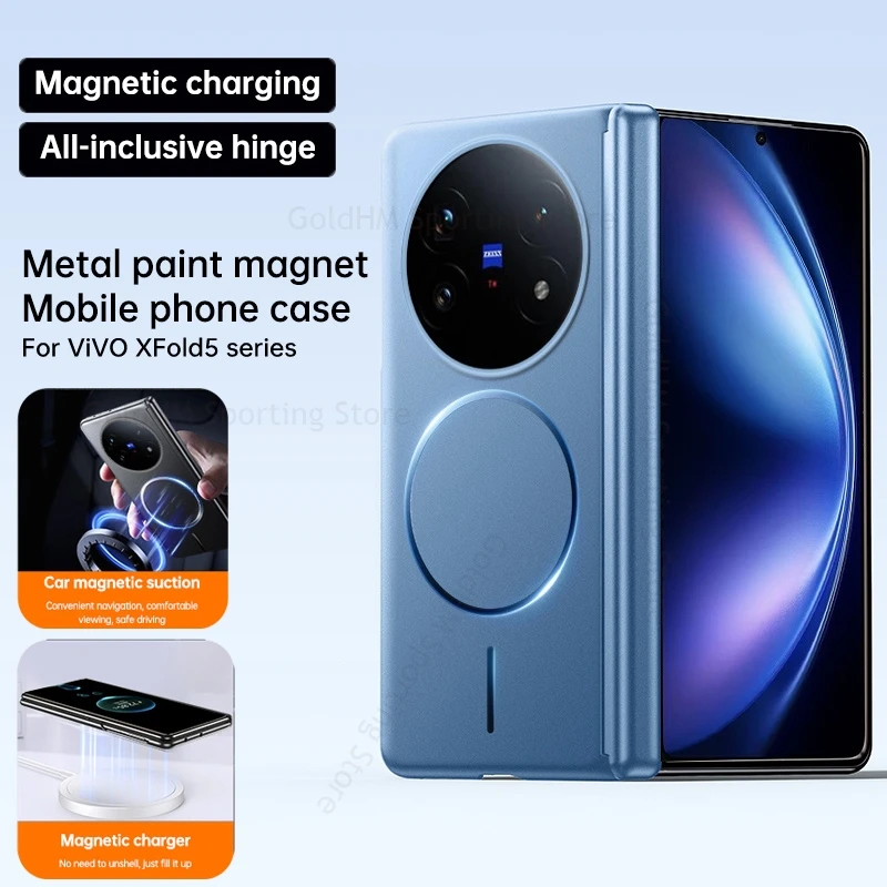 

Wireless Charging Hinge Case For Vivo X Fold5 3 2 5G For Magsafe Magnetic Shockproof Cover For VIVO X Fold 5 3 2 Metal Paint PC
