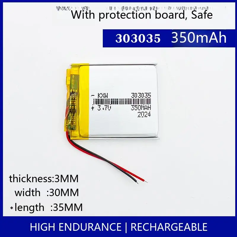 

303035 350 мАч 3,7 В перезаряжаемая липо-батарея литий-ионная полимерная батарея GPS BT гарнитура MP3-плеер DIY