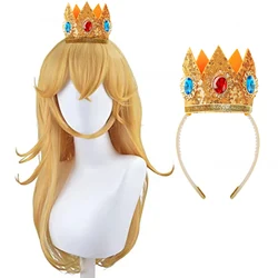 Game Cosplay Princess Wig Peach Wig Peach Crown Cosplay Long Wavy Halloween Peach Cosplay Wig Costume Party Wigs