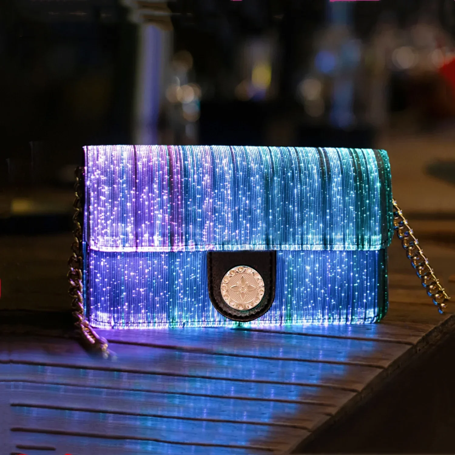 

Colorful Luminous Square Bags For Women LED Light New Fashion Shoulder Bag Optical Fiber Fabric Crossbody Storage Bag