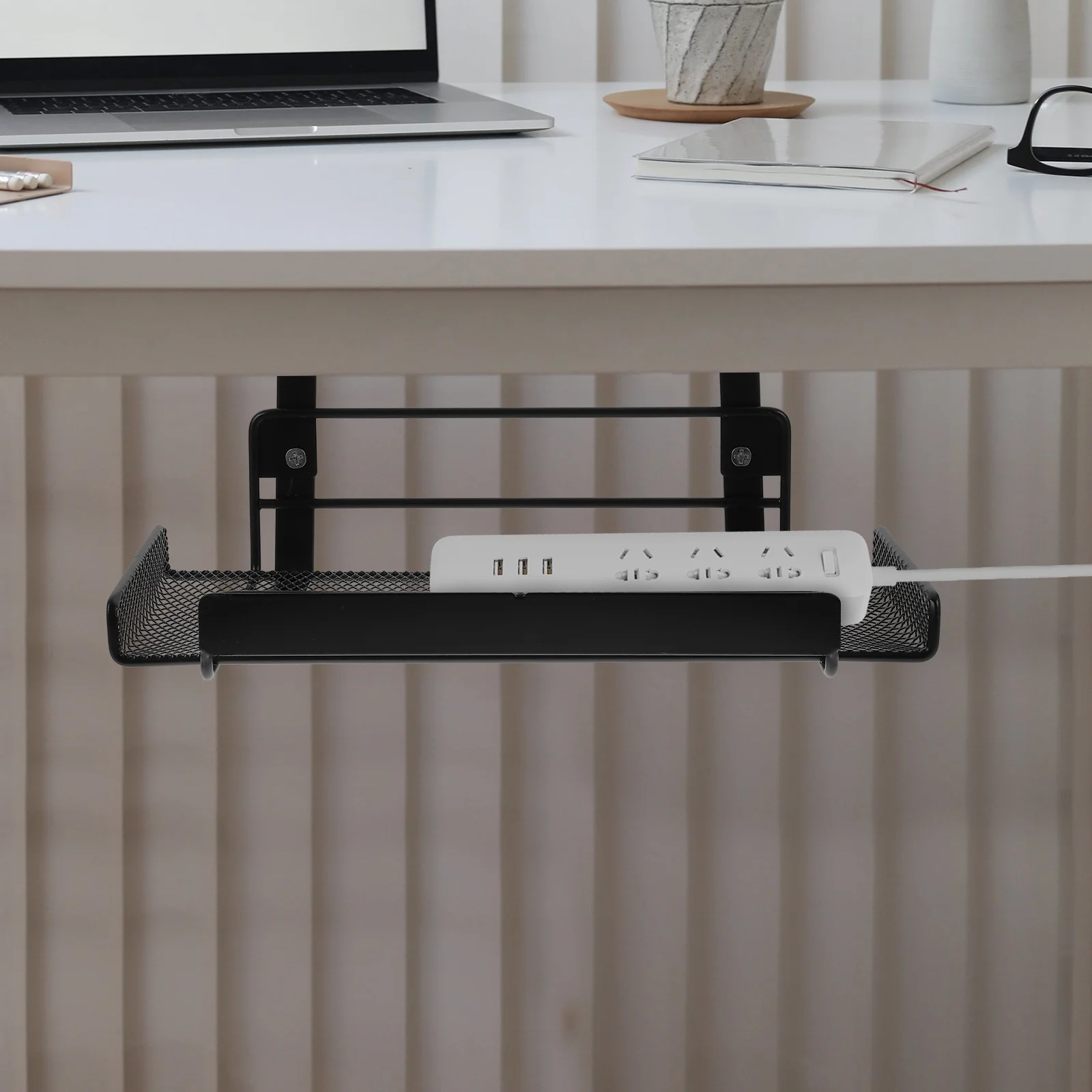 

Under Desk Cable Management Tray Heavy Duty Desktop Cord Wire Keeper for Outlet Strips and Power Supplies Cable Organizer Rack