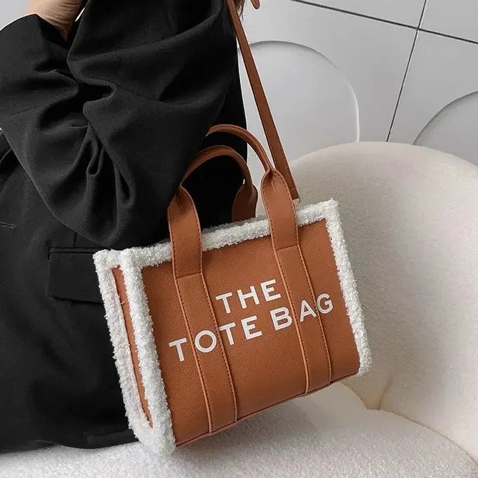 Tote Bag for Women Winter Designer Lamb Wool PU Fashion Letters Handbags Women's Luxury Shoulder Crossbody Bags Handbag Totes