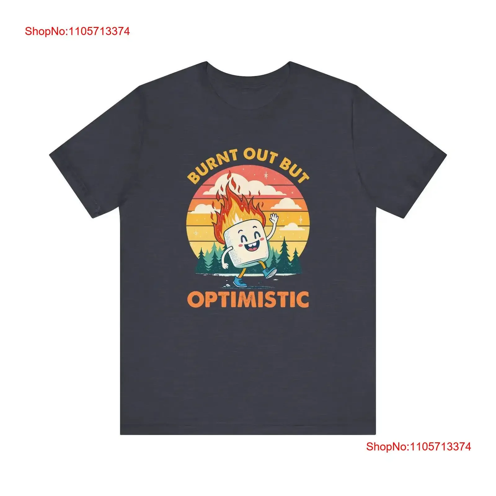 T-shirt « Burnt Out But Optimistic » humoristique, motif guimauve, style vintage délavé, graphique homme, extensible, polyvalent, mode unisexe