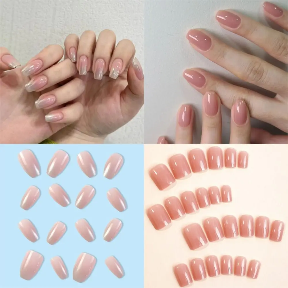 Wearable Manicure Coffin Fake Nails Long Length Square Head Ballerina False Nail Full Cover Faux Fingernails Press on Nails Girl