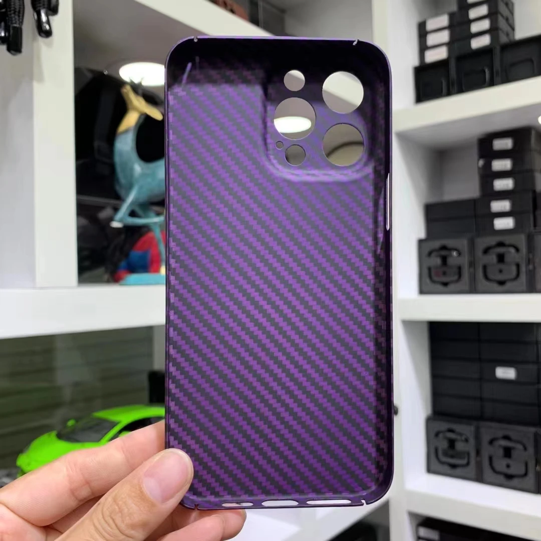 Coque de téléphone violet ACC-Real Carbon pour iPhone 14, fibre de carbone Pure, appareil photo à trou fin, coque Anti-chute, coque 14 Pro Max