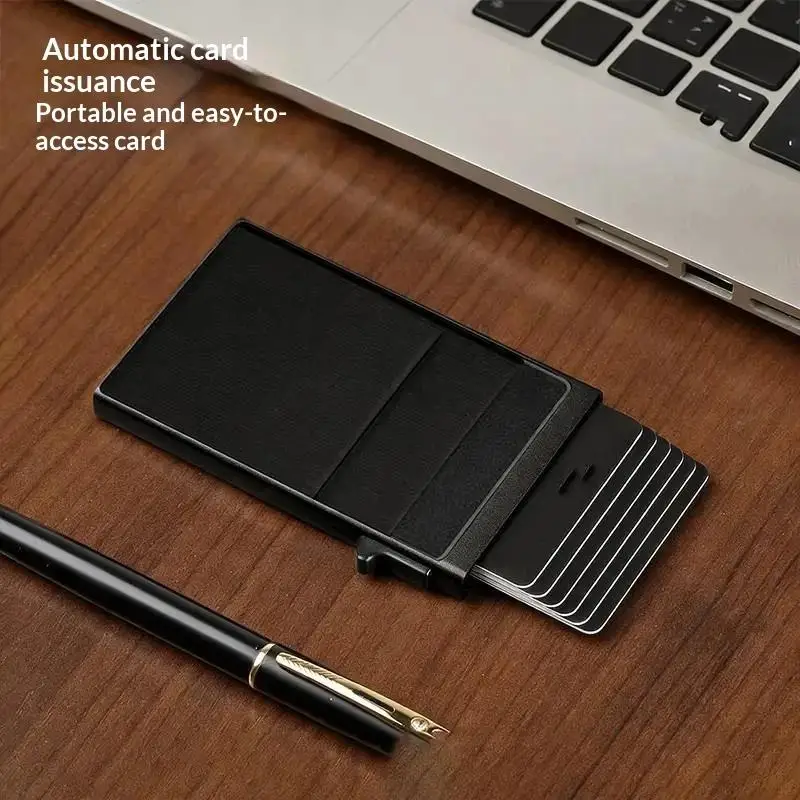 Simple Wallet Card Cover Aluminum Alloy Side Card Push Bag Automatic Large-Capacity Anti-Theft Brush Metal Box Wallet Card Clip