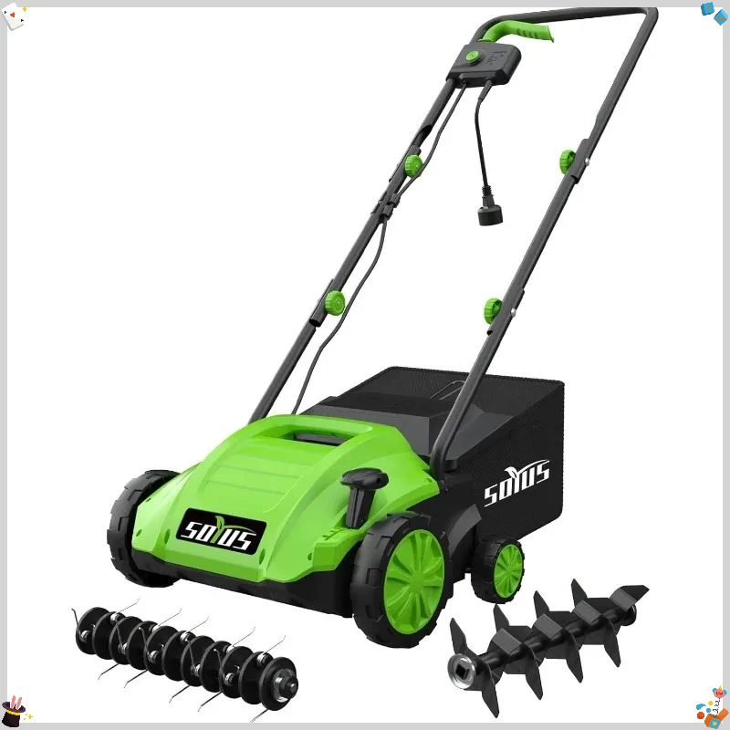 Desacoplador y escarificador eléctrico con bolsa de colección de 30 L, desacoplador de césped con cable 2 en 1 de 13 pulgadas y 12 amperios con profundidad de 4 posiciones