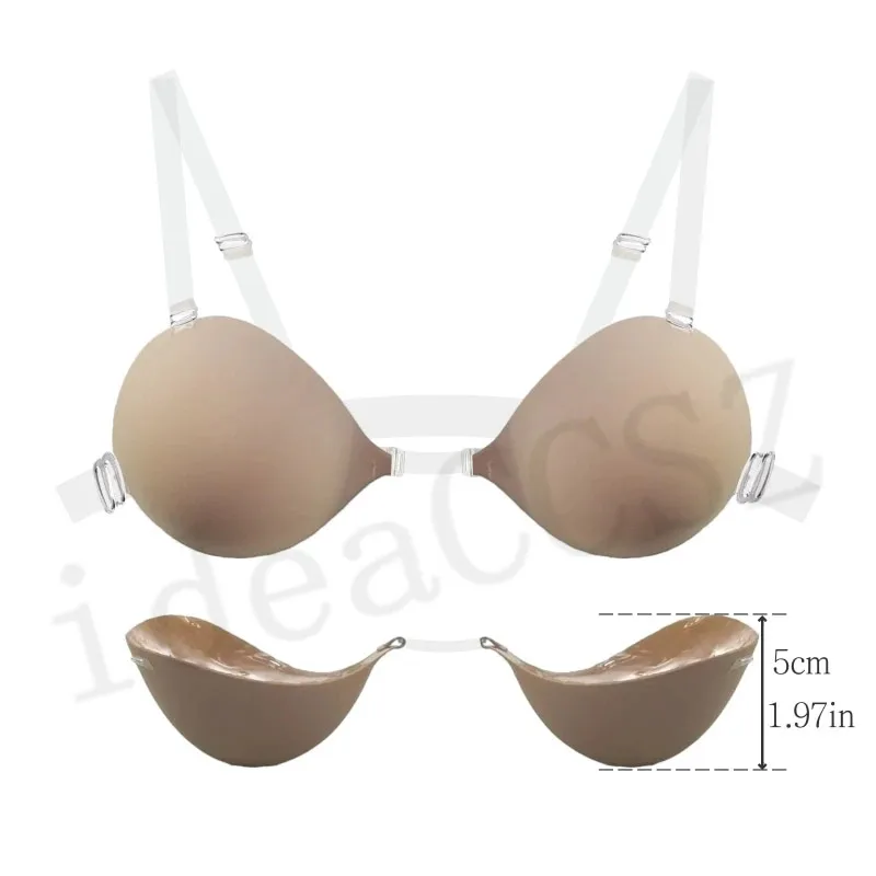 Sutiã invisível feminino de 5cm de espessura, push up, costas nuas, roupa íntima pegajosa, pequeno, adesivo para levantamento de seios, lingerie de casamento com str transparente