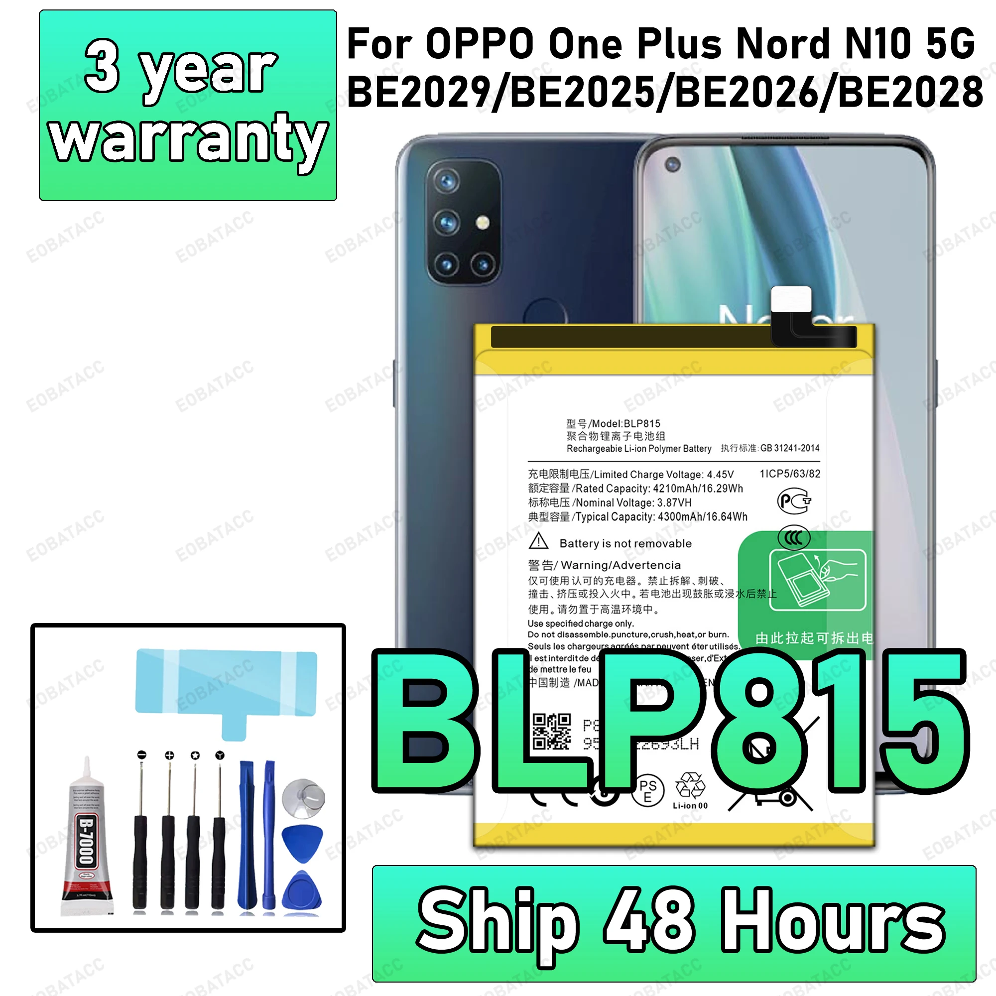 

New High Quality BLP815 Battery For OPPO Oneplus Nord N10 5G/BE2029/BE2025/BE2026 Replacement Battery Batteria +Free Tools