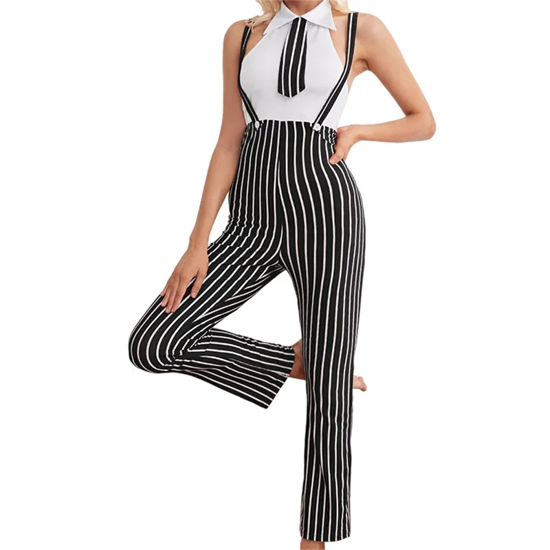 Stylish Women's Stripped Roleplay Teacher Uniform Adult Lady Halloween Party Cosplay Costumes Night Club Outfit