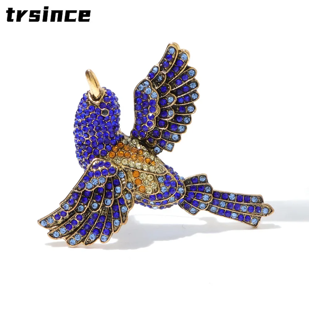 Large Size Blue Bird Brooches Retro Heavy Industry Fashion Nightingale Pin High Grade Vintage Winter Brooch Corsage Accessories