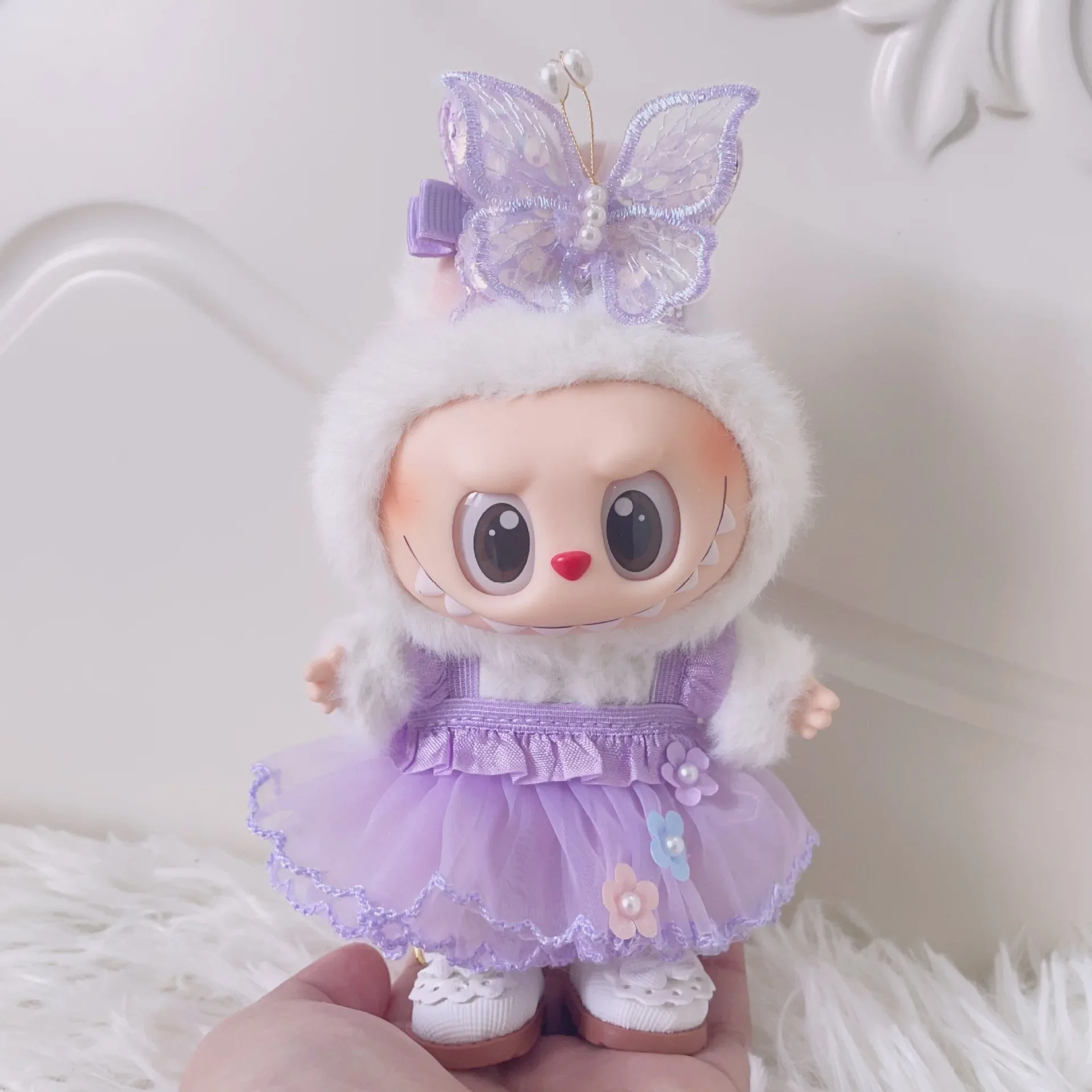 

Only Clothes V1 V2 Blind Box Labubu Clothes Purple Butterfly Flower Fairy Dress Labubu Doll Clothing Mini Doll Outfit Handmade