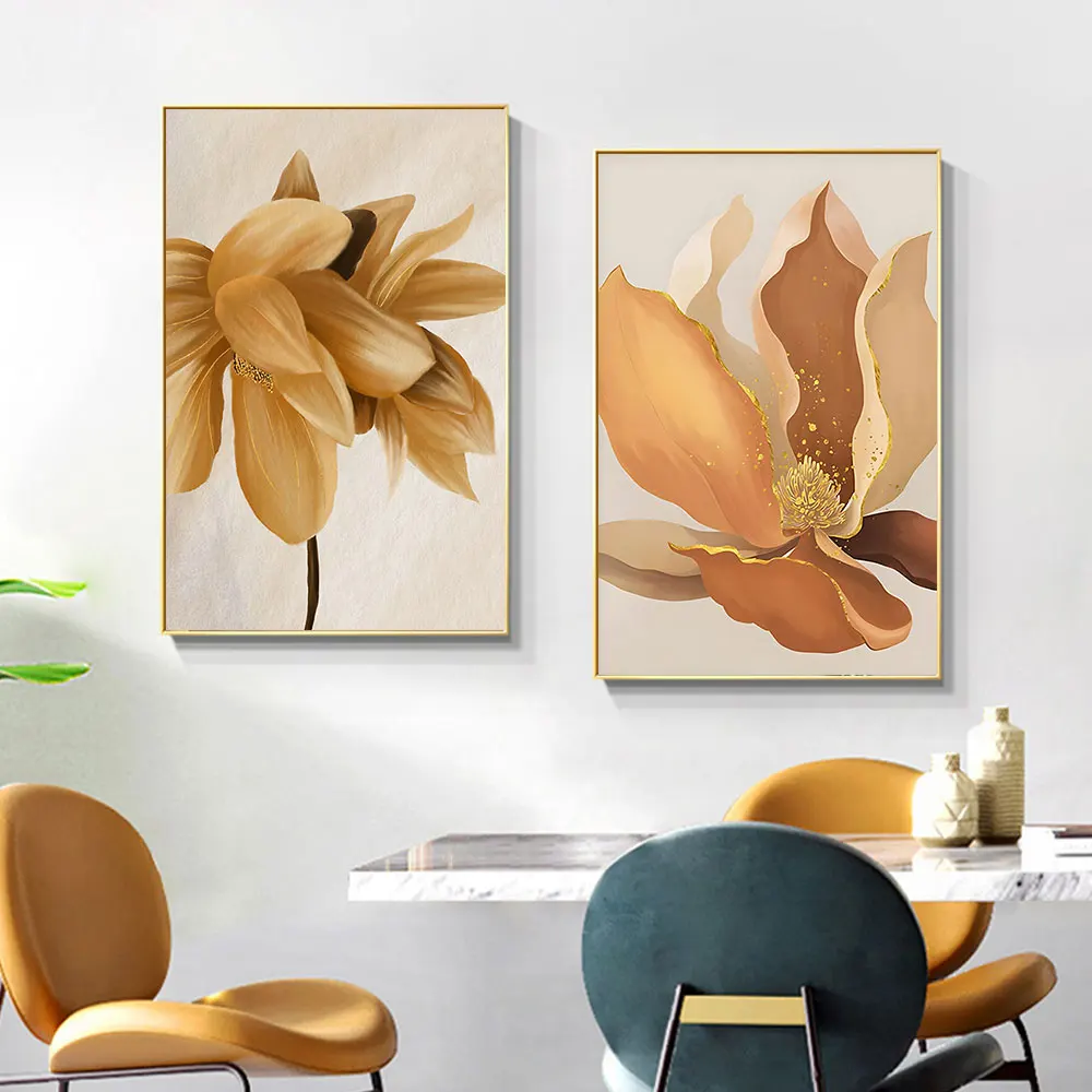 Modern Big Floral Yellow Flowers Posters Luxury Abstract Canvas Painting Wall Art Print Pictures Living Room Interior Decor