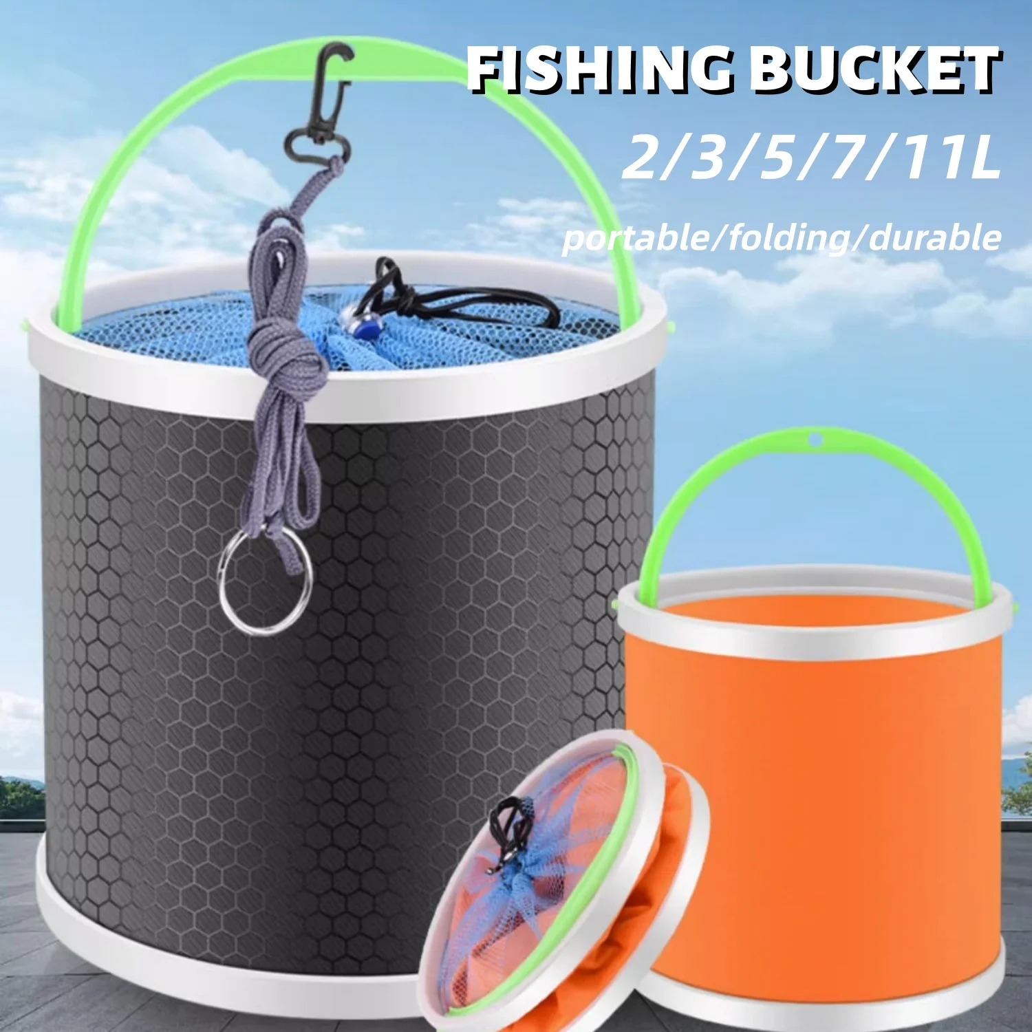 2/3/5/7/11L المحمولة دلو صيد دائم أكسفورد القماش خزان المياه لصيد الأسماك التخييم في الهواء الطلق حقيبة الأسماك الحية لون عشوائي 1 قطعة #1