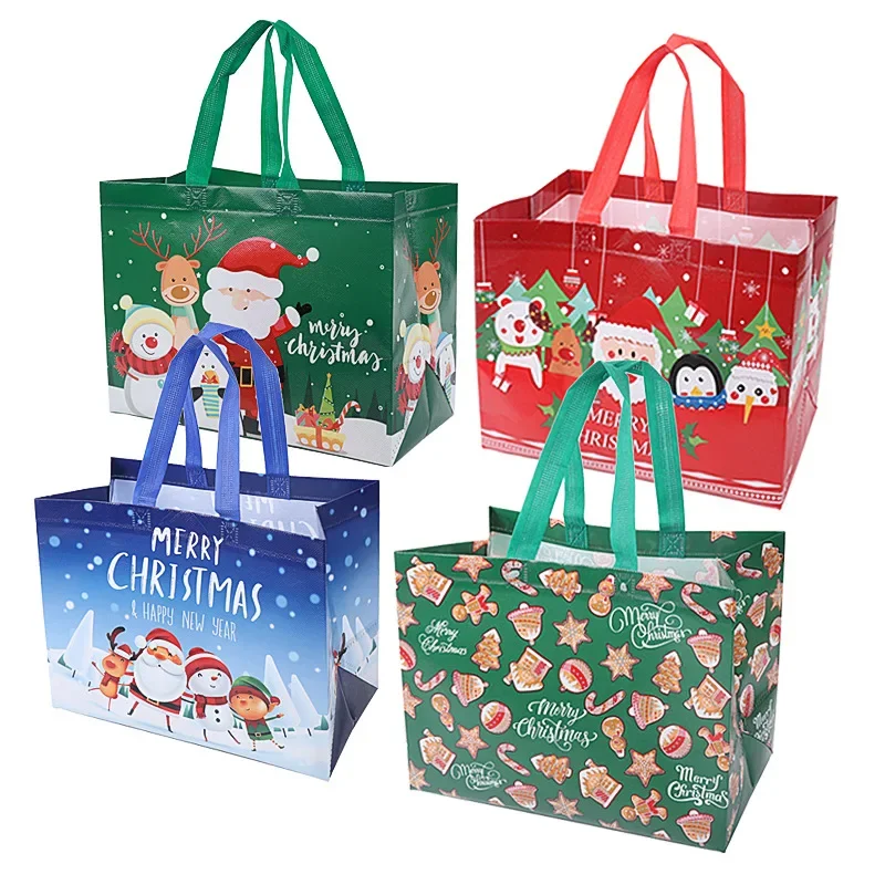 1pc Christmas Print Storage Bags Cute Cartoon Santa Claus Snowman Non-woven Bag Gift Holders Christmas Eve Christmas Supplies