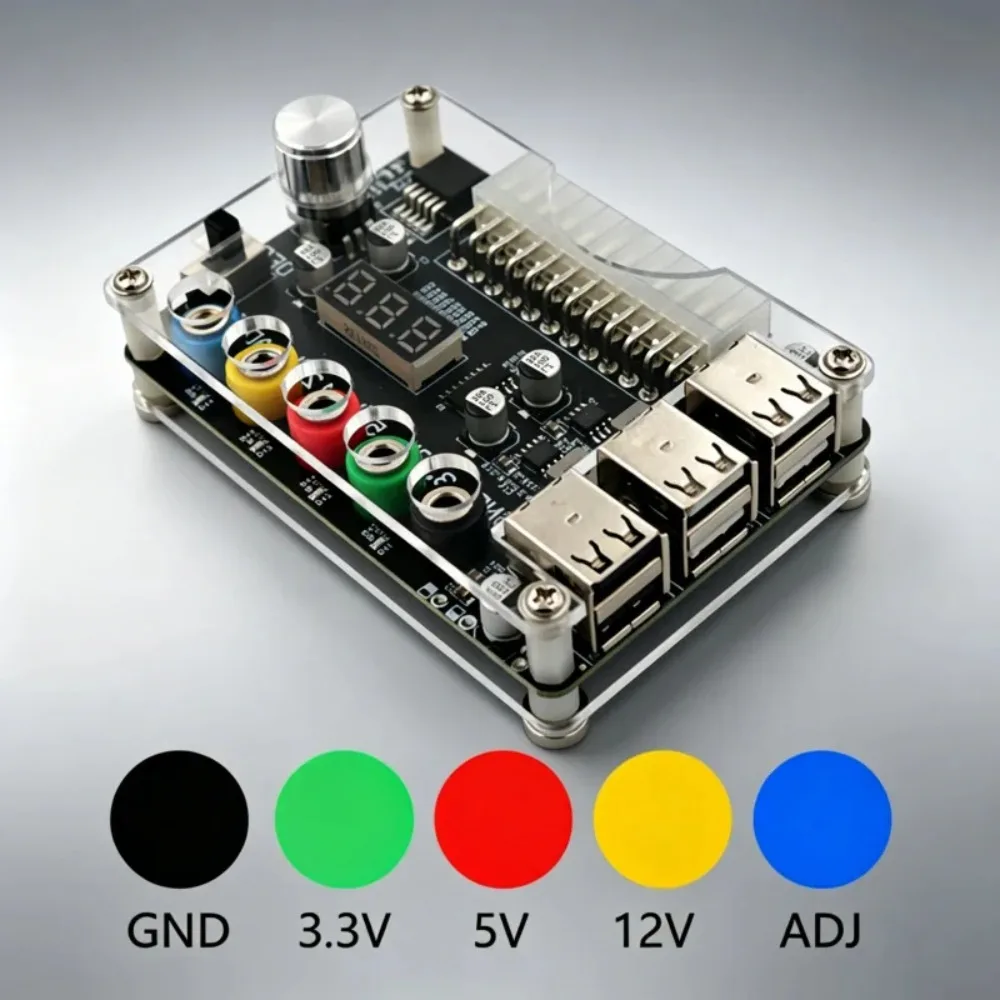 AvaCoreATX Power Supply Breakout Board Power Module 24Pin Adapter Connector Adjustable Voltage Knob 6 Port USB 2.0 Supports QC2.