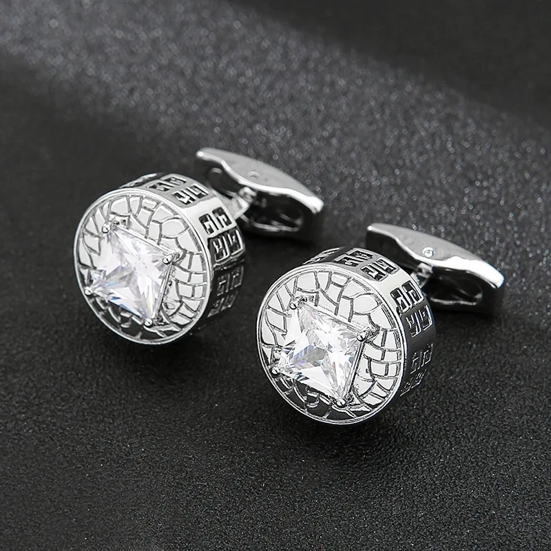 Round Hollow Out Cufflinks French Crysral Men Cufflinks Luxury Wedding Crown Round Sleeve Studs Square Crysral Cuff Link Jewelry