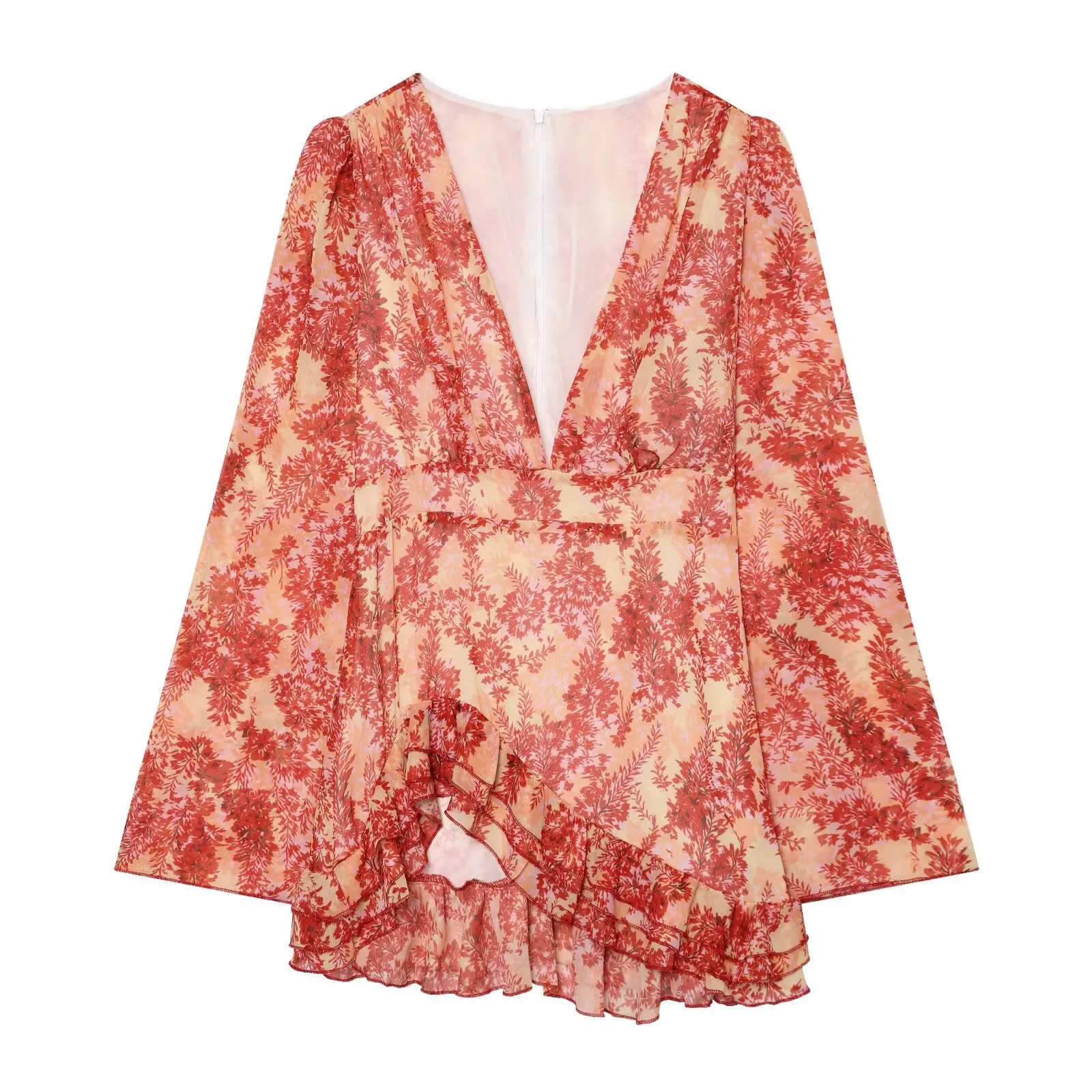 

Withered 2026 New Fashionable Women's V-neck Printed Ruffle Edge Dress Woman Clothes Dress Elegant Party Dresses
