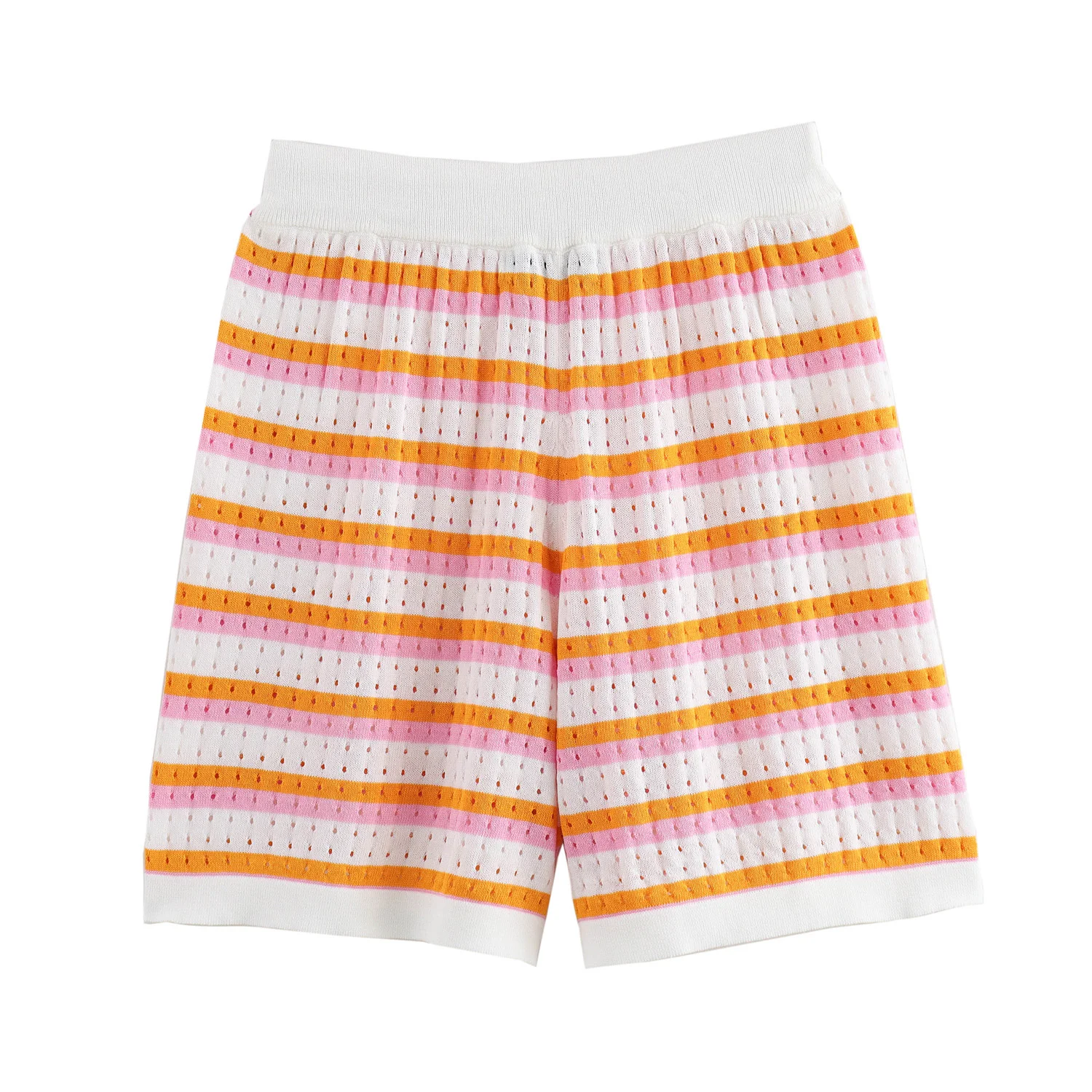 Jenny & dave shorts de verão de malha de cintura alta feminino formal listrado solto bermuda oco para fora shorts vintage feminino