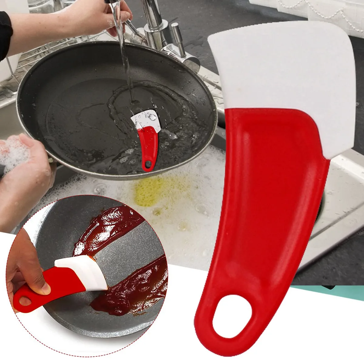 Household Cleaning Spatula Grease Heat-Resistant Cleaning Flexible Thickened Scraper Pan Scraper Tool Red