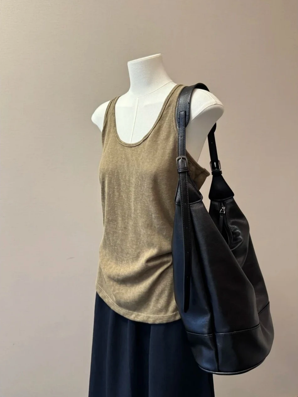 Delicate Attack U-Neck Thin Elderly Shirt Strap Vest Commute Style Summer Outerwear Breast Reduction Base Top Women's Fashion