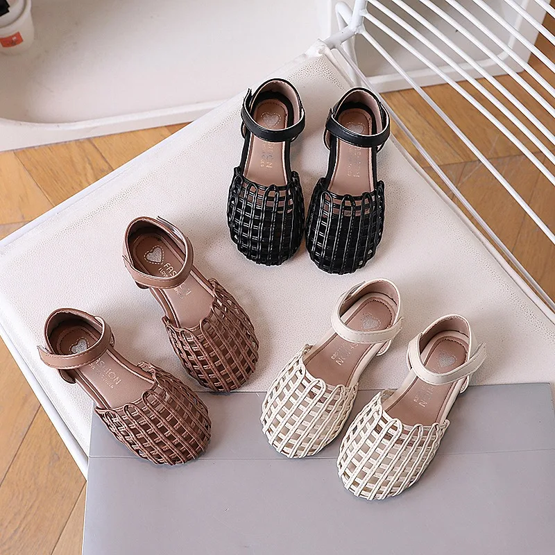 Girls' Elegant Sandals 2026 Summer Bag Heel Korean Edition Fashion Versatile Retro Weaving Non Slip Leisure Beach Princess Shoes