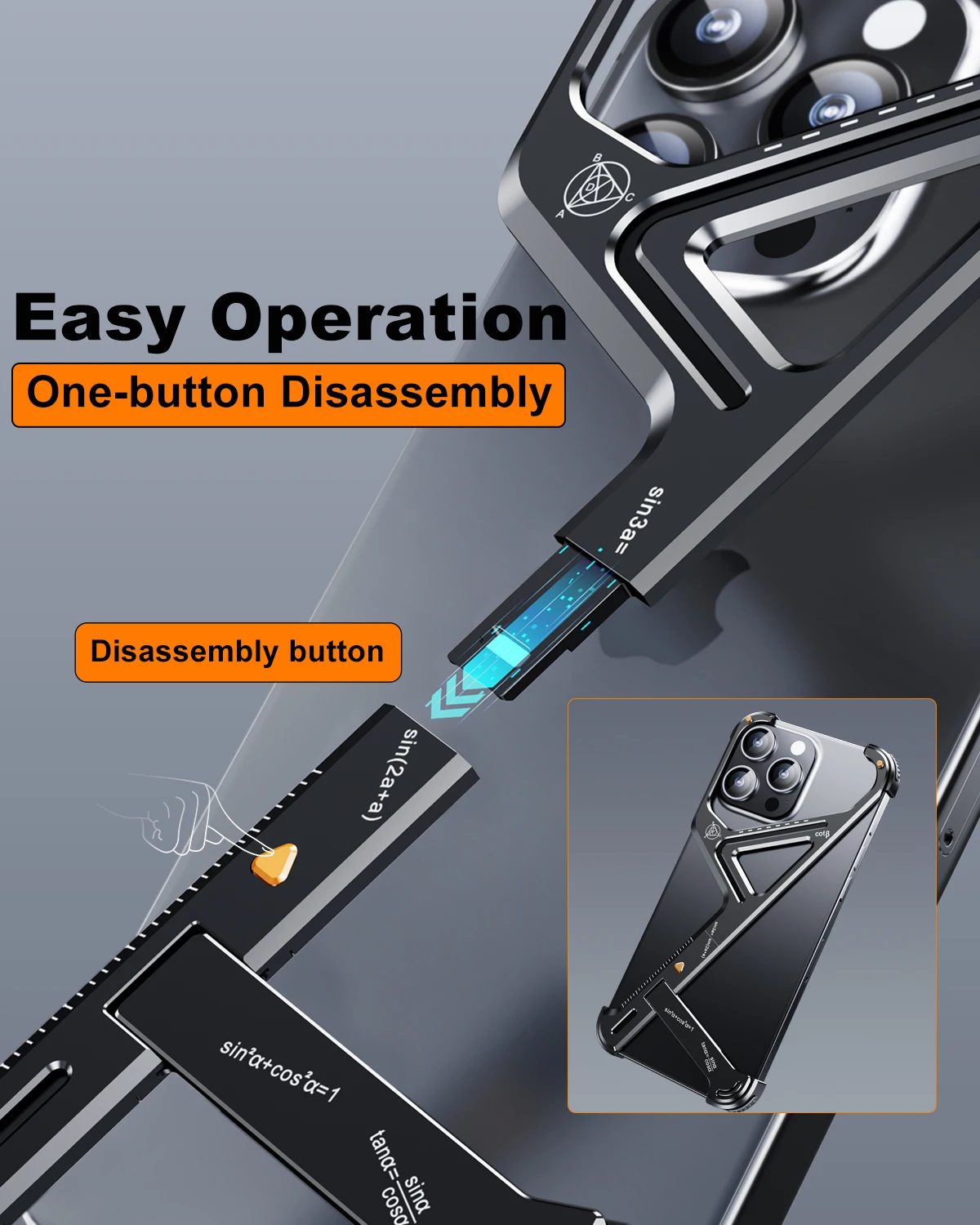 Eary Frameless Phone Case for iPhone 15/14 Pro Max Racetrack Shaped Cool Design Aluminum Matal Bumper Shockproof Phone Cover