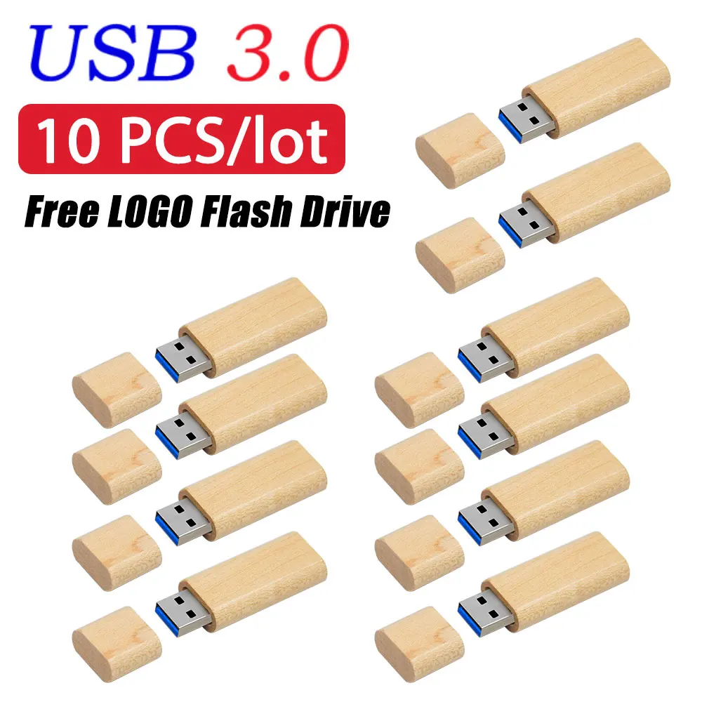 10PCS LOT USB 3.0 Flash Drives 128GB Free Custom Logo Pendrive 64GB High Speed Memory Stick 32GB Wholesale Wooden Box Pen Drive
