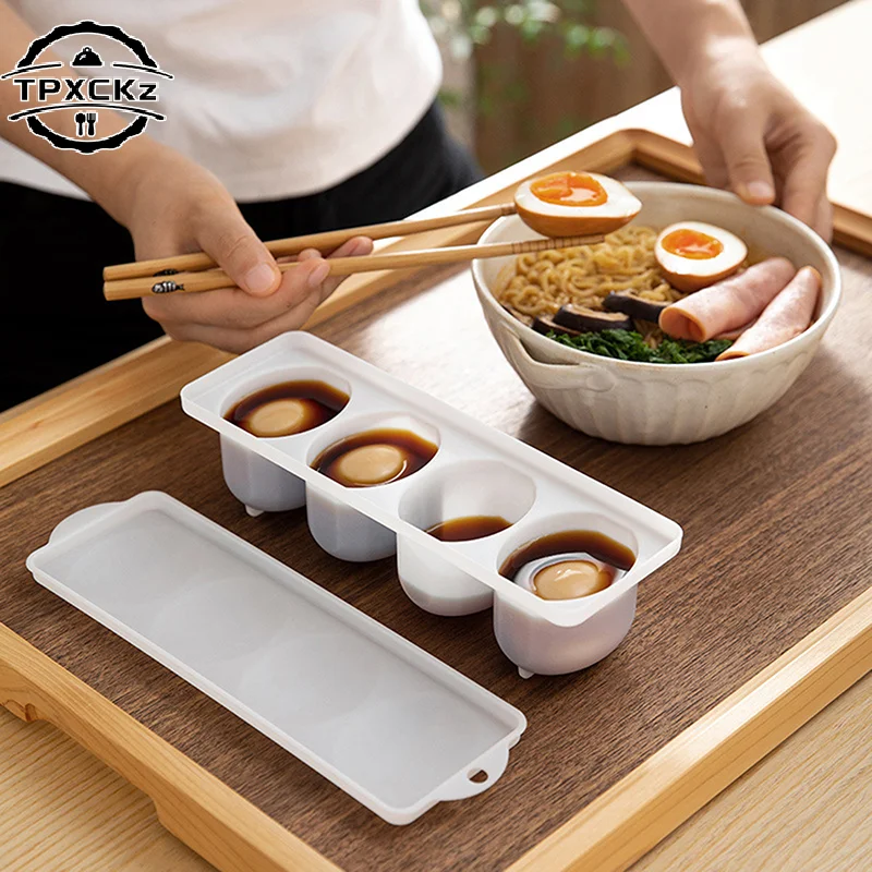 ❤Boiled Egg Making Box Compartmented Sealed Braised Egg Box For Soft Medium Hard Boiled Egg 4 Grid Design Cooking Gadgets