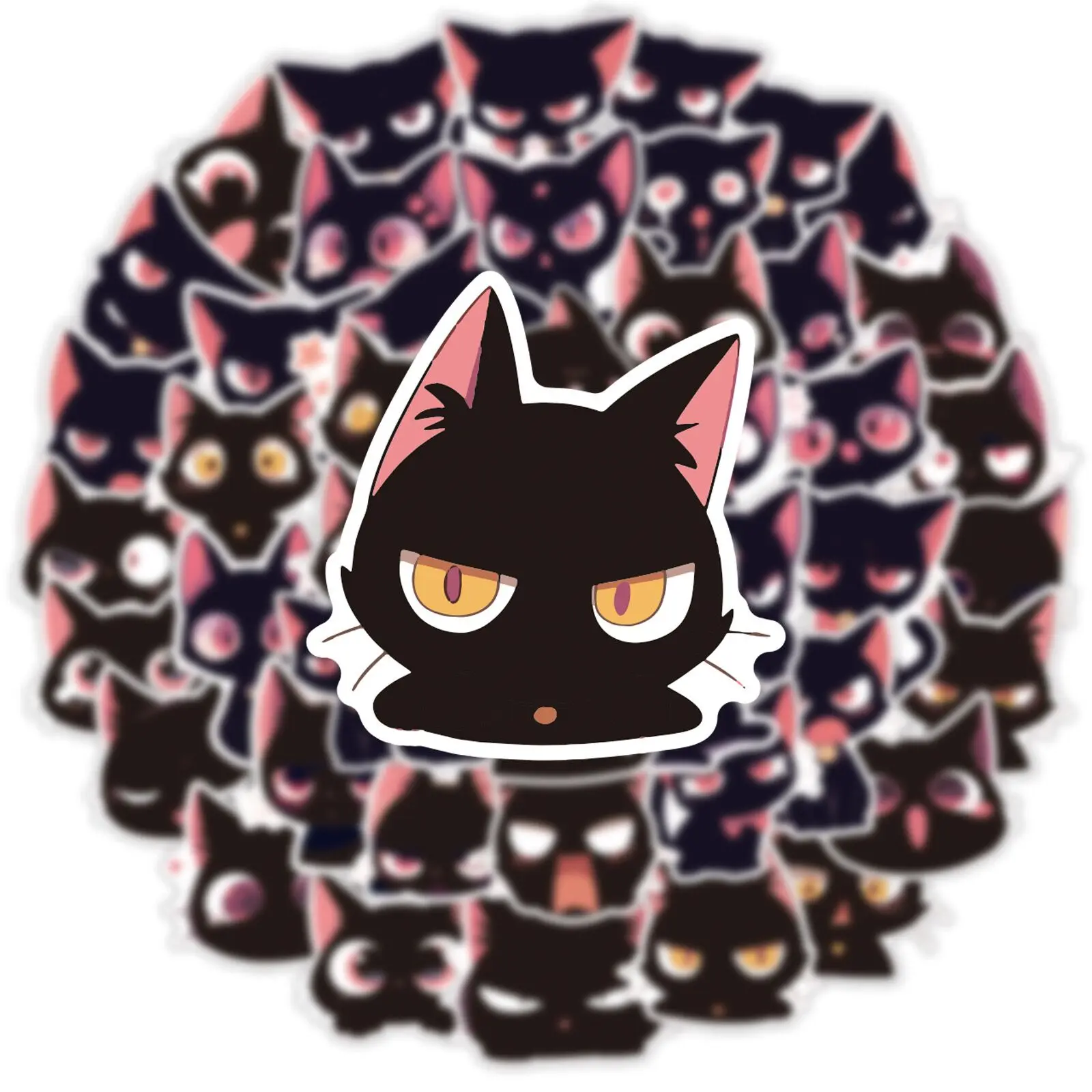 10/55PCS Cute Funny Black Cat Meme Stickers Kawaii Briquette Sticker Decals DIY Fridge Luggage Laptop Phone Notebook Skateboard