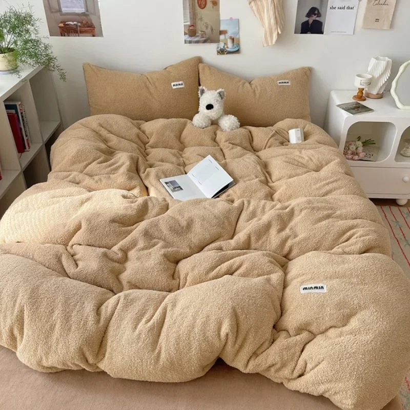 2024 new class A simple teddy milk fleece bed four-piece winter warm double-sided coral fleece bedding