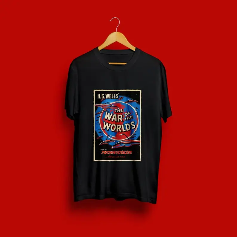 Retro aesthetic t-shirt with a mid-20th century sci-fi movie poster