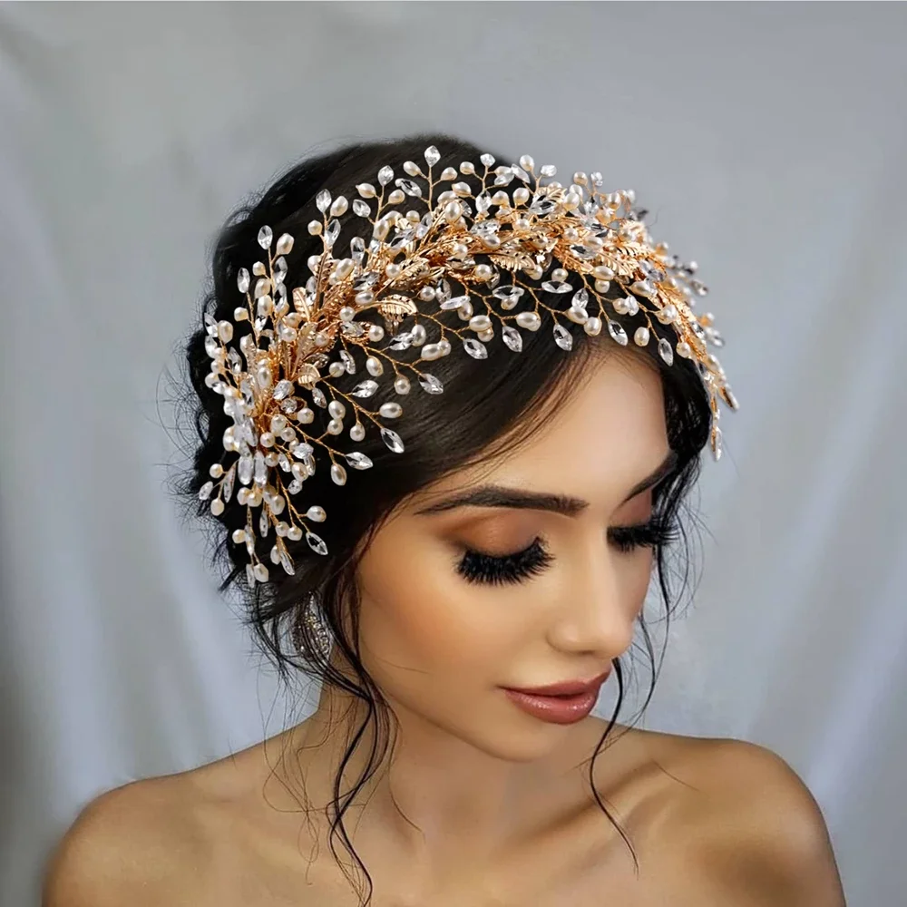 Shiny Pearl Hair Bands Women Hair Jewelry Rhinestone Headbands Women Tiara Wedding Headpieces For Bride Wedding Headband