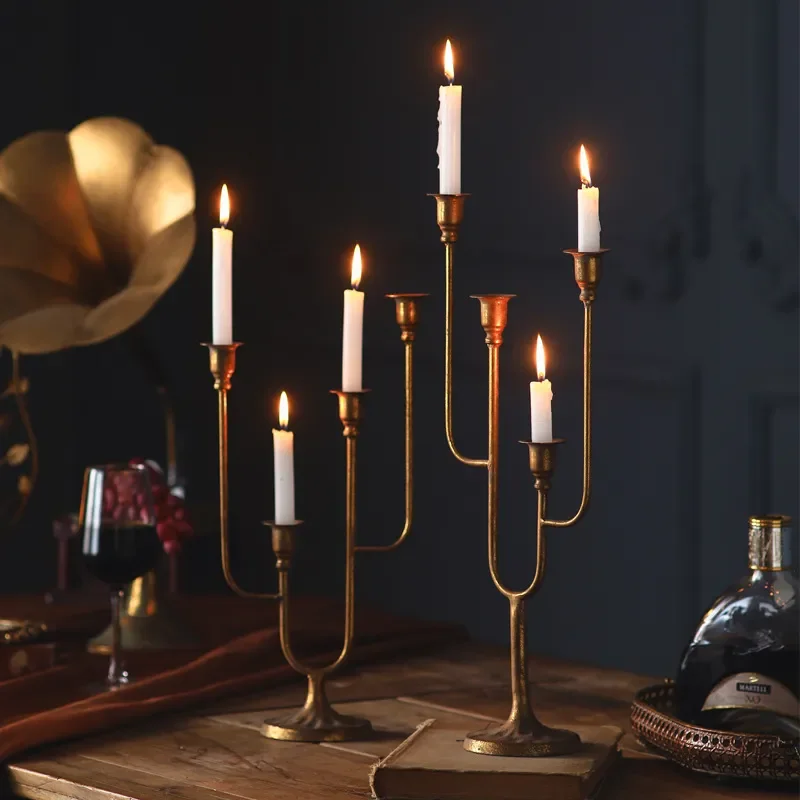 Vintage Wrought Iron Candle Holder Retro American Style Table Centerpiece for Living Room Dining Decor Home Ornament Retro