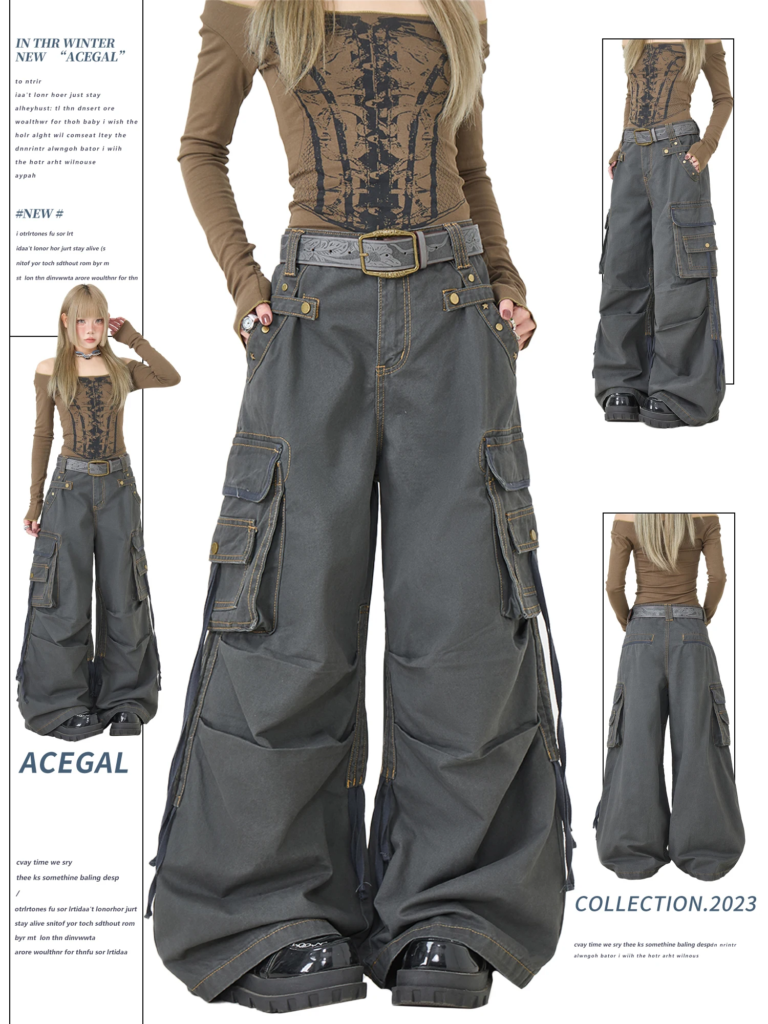 

American Sle Deconstructed Work Pants Loose Straight Leg Wide Leg Casual Trousers for Men And Women Folded Cotton Pants