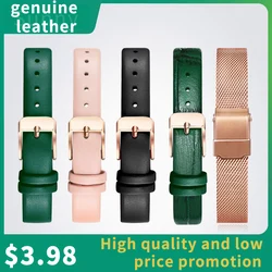 Soft Thin Cowhide Watch Band for Lolarose DW Daniel Wellington OB Female Green Black White Red Small Size Watch Strap 8 10mm