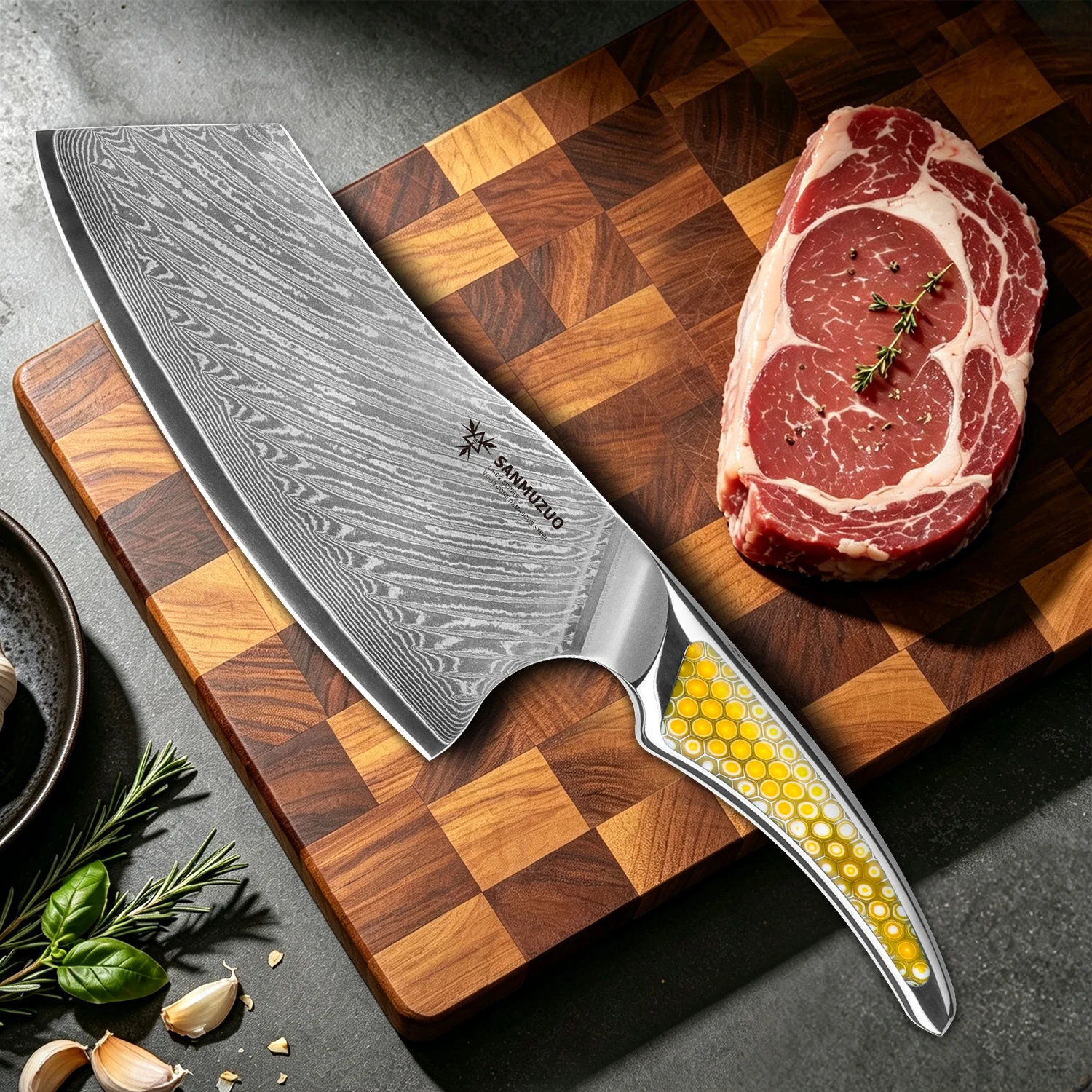 SANMUZUO 7 Inch Chinese Cleaver - 67 Layers Damascus VG10 Steel Chef Knife with Resin Handle - Sharp Kitchen Knife for Cutting Meat Fruit Vegetables - LAS9 Series