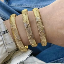 Smart Pave Zircon Stone Star Design Gold Color Cuff Bangle Brass Jewelry Bracelet for Women