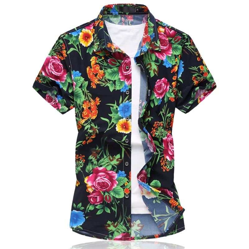 Fancy Short Sleeve Shirt Men Summer Fashion Casual Plus Size Mens Floral Shirts High Quality Flower Shirts Mens Social 6XL