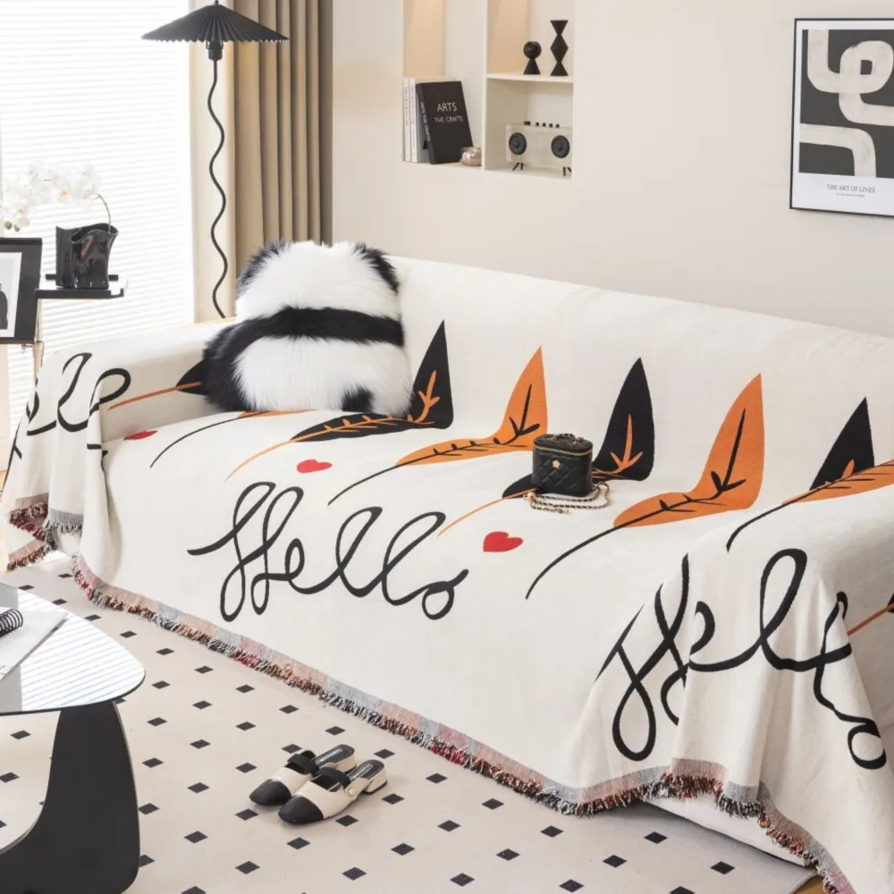 

2024 Modern Simple Leaf Print Sofa Cushion Cover Double Side Couch Cover Chenille Sofa Slipcover Protector Cover Mat Blanket
