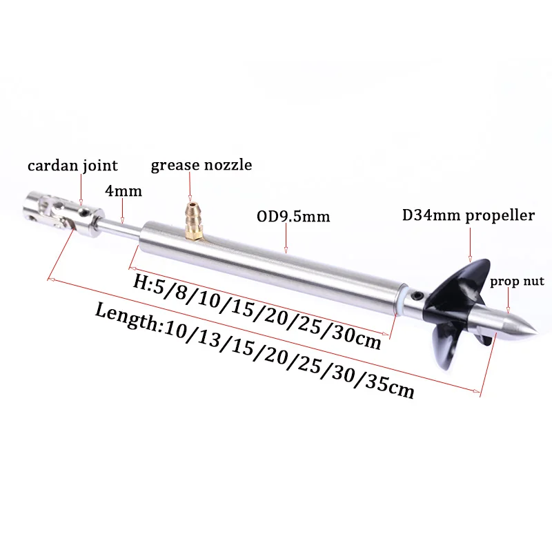 1 Satz einschließlich RC-Boot, 4-mm-Antriebswelle aus Edelstahl + Wellenhülse mit Fettdüse + 3-Blatt-Propeller + Propellermutter + Kardangelenk